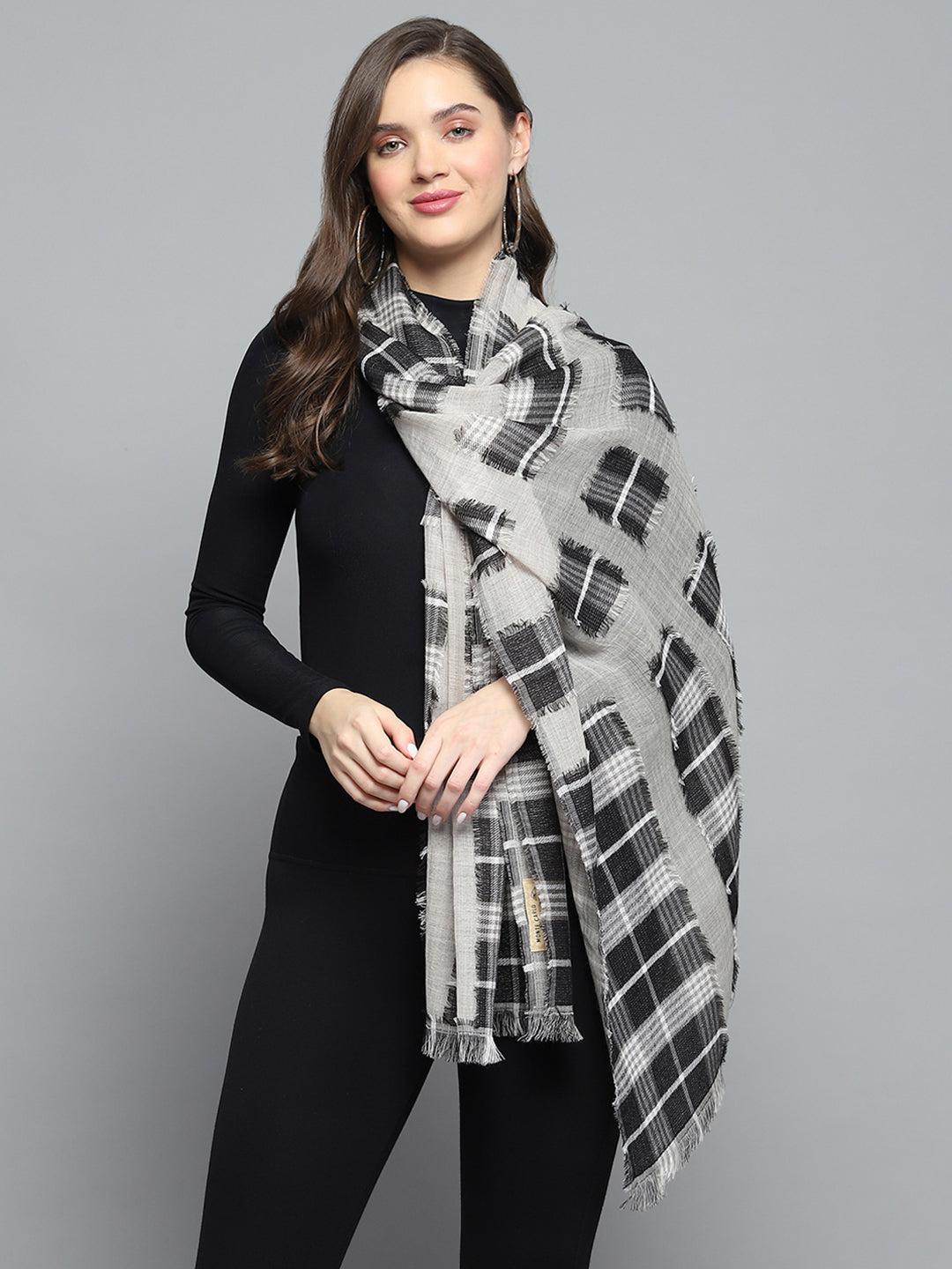 Women Grey Self Design Stole