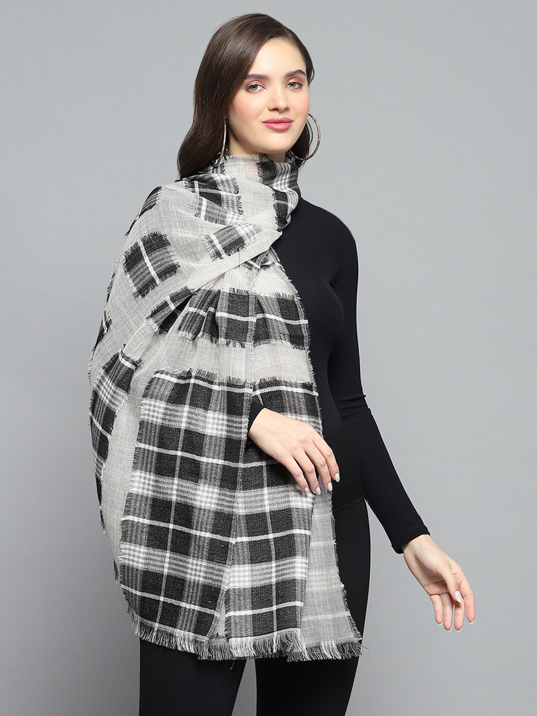 Women Grey Self Design Stole