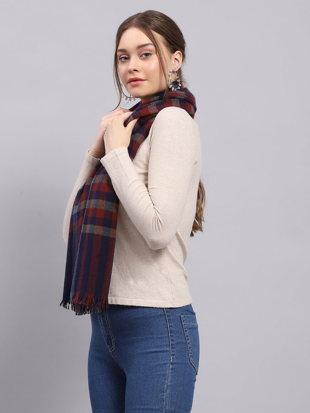 Women Multicolor Check Stole