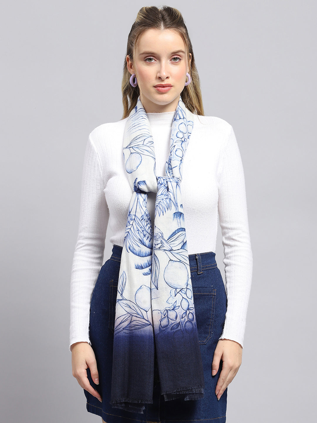 Women White Printed Stole