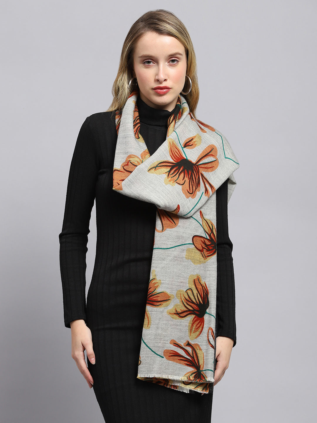 Women Grey Printed Stole