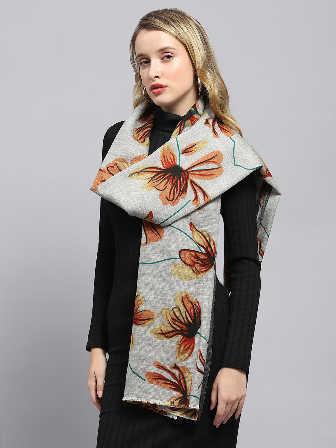 Women Grey Printed Stole