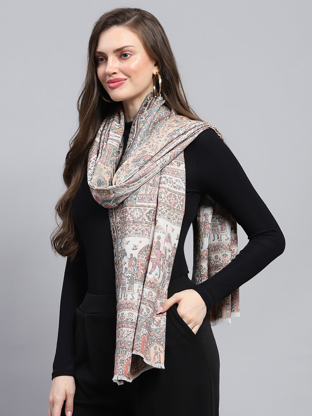 Women Multicolor Self Design Stole