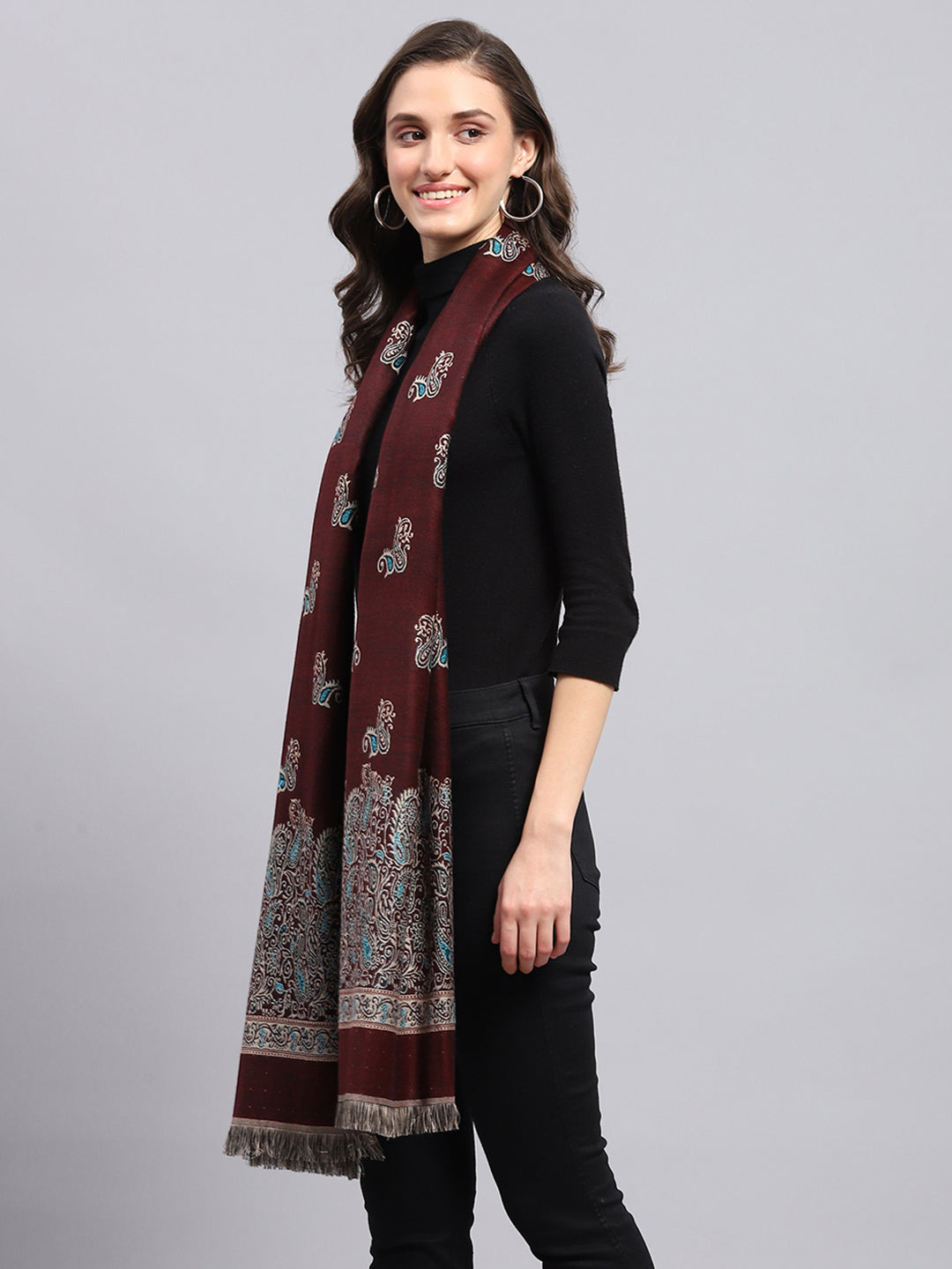 Women Maroon Self Design Stole