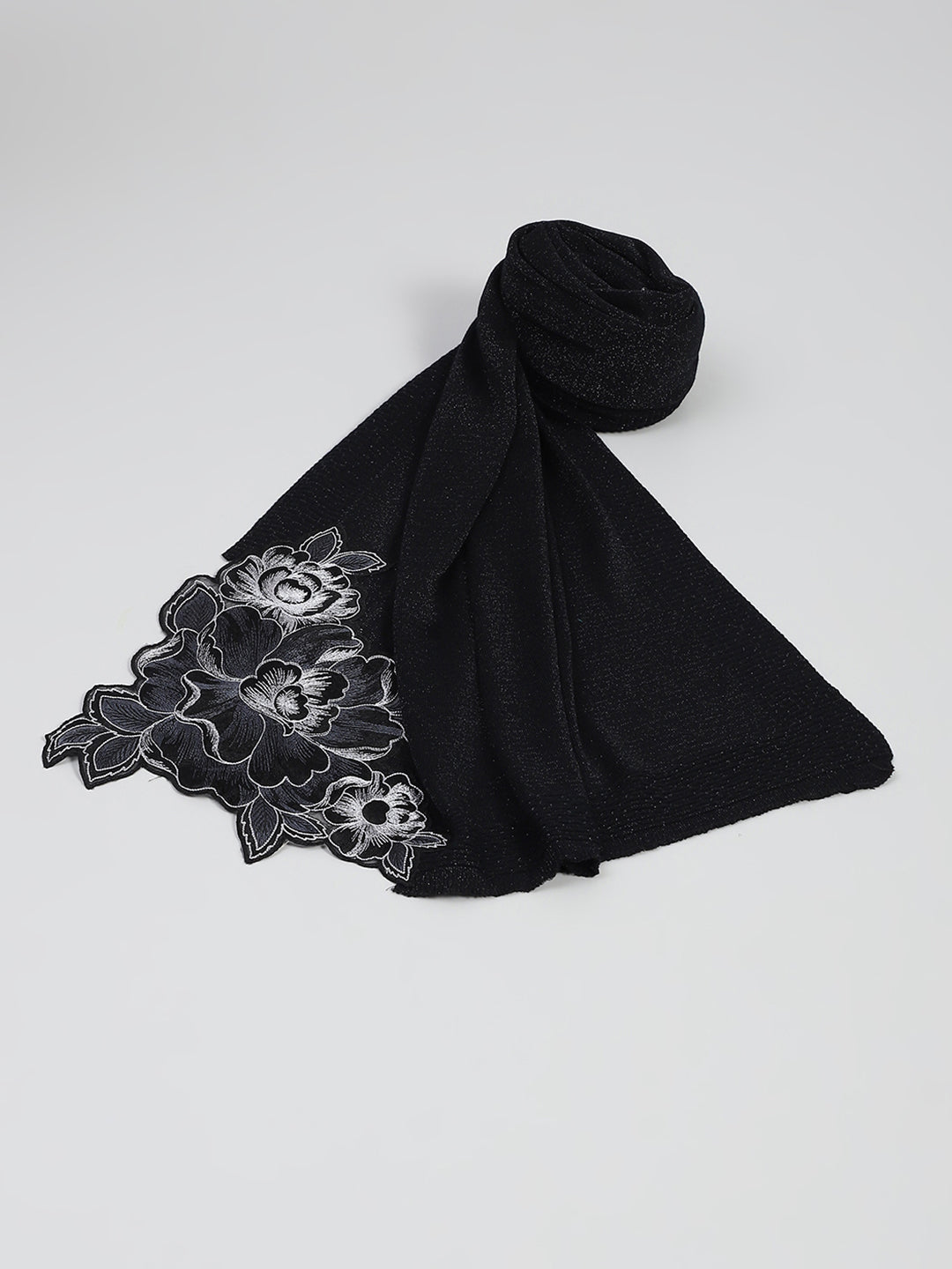 Women Black Self Design Stole