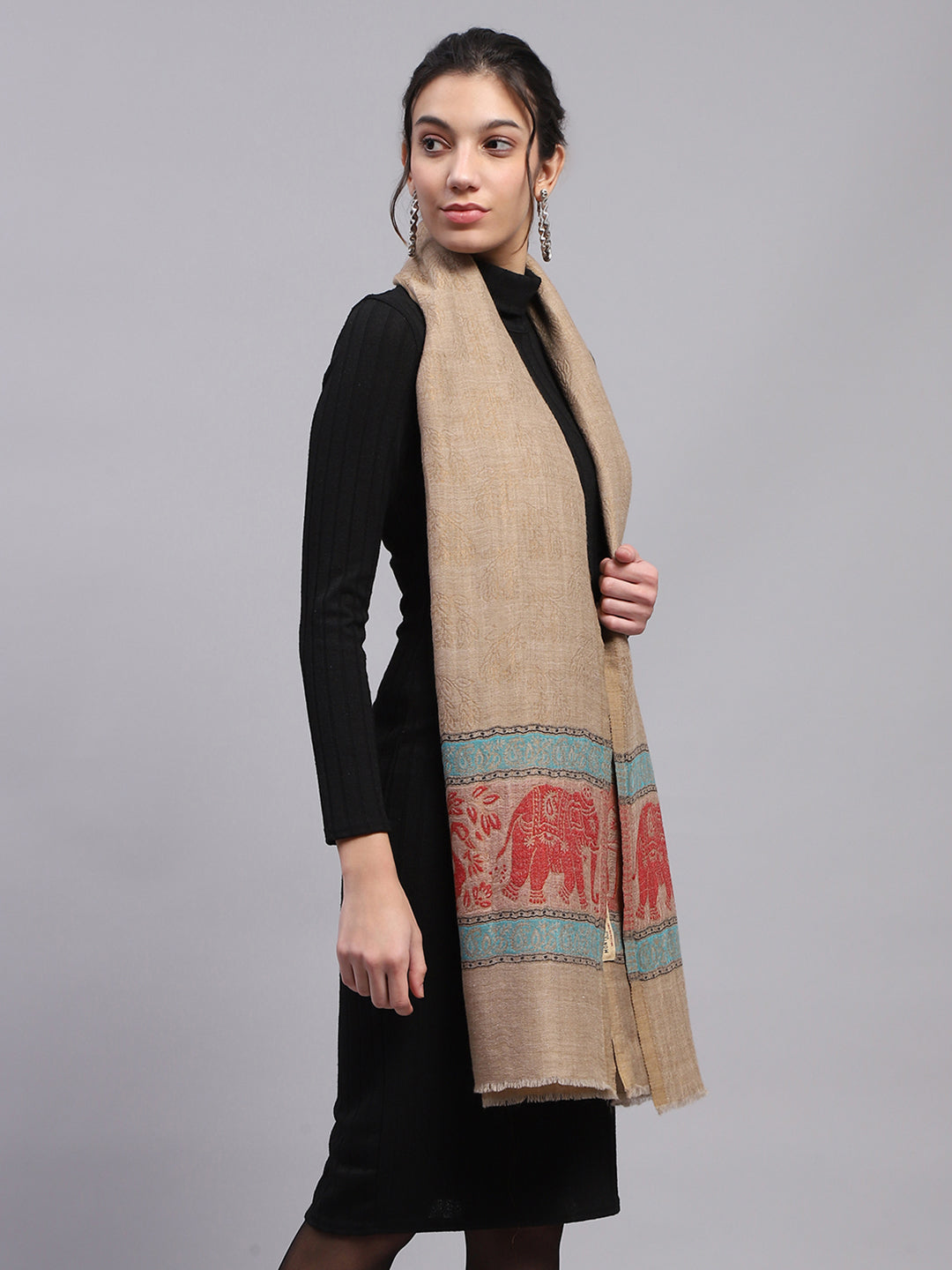 Women Beige Self Design Stole