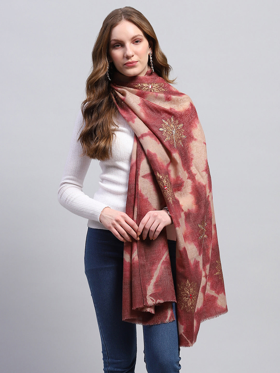 Women Maroon Self Design Stole