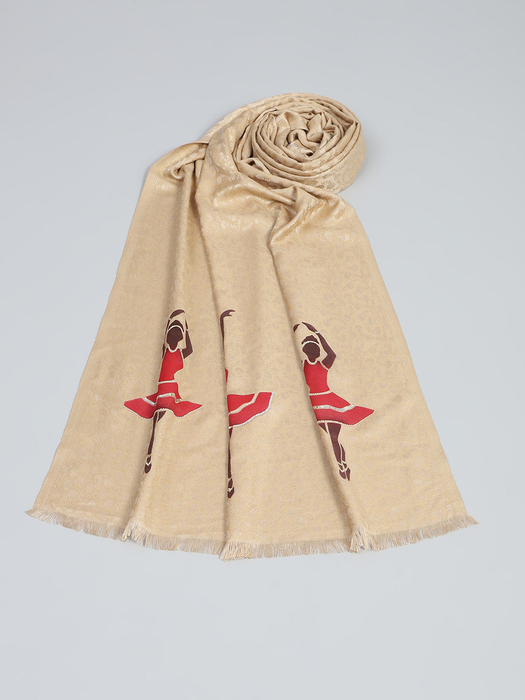 Women Beige Self Design Stole