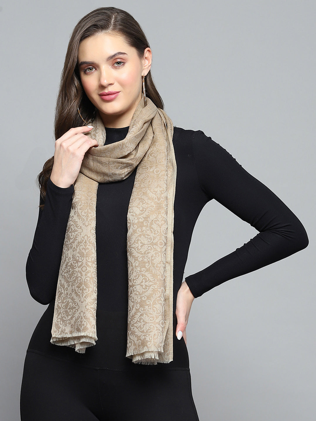 Women Beige Self Design Stole