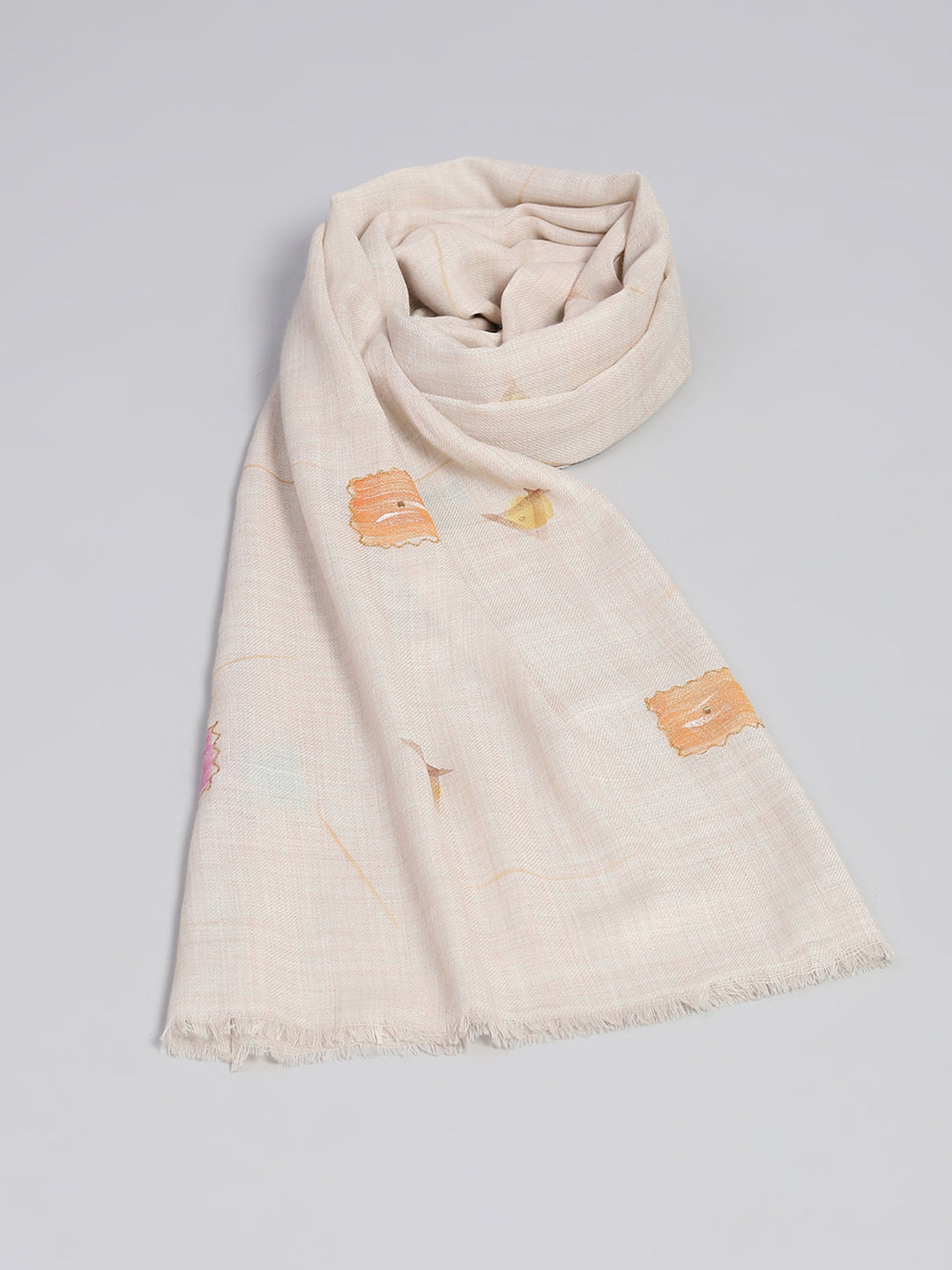 Women Beige Self Design Stole