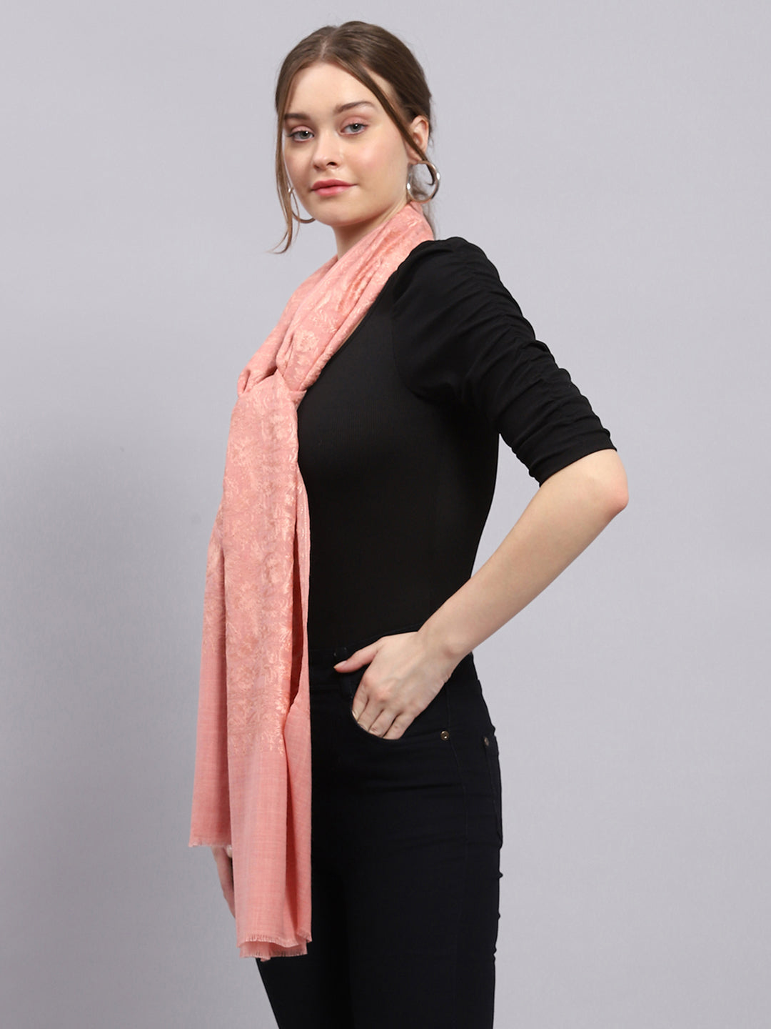 Women Pink Self Design Stole