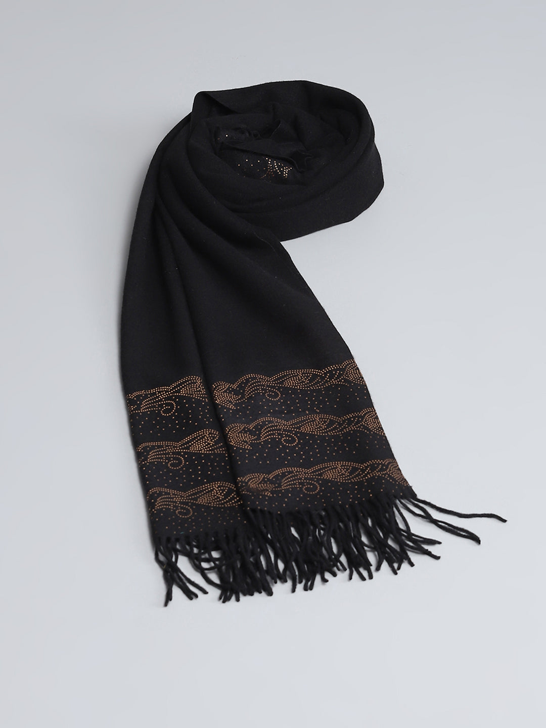 Women Black Self Design Stole