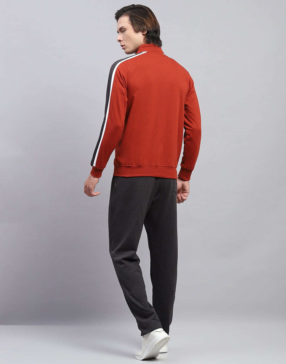 Men Rust Solid Mock Neck Full Sleeve Winter Tracksuit