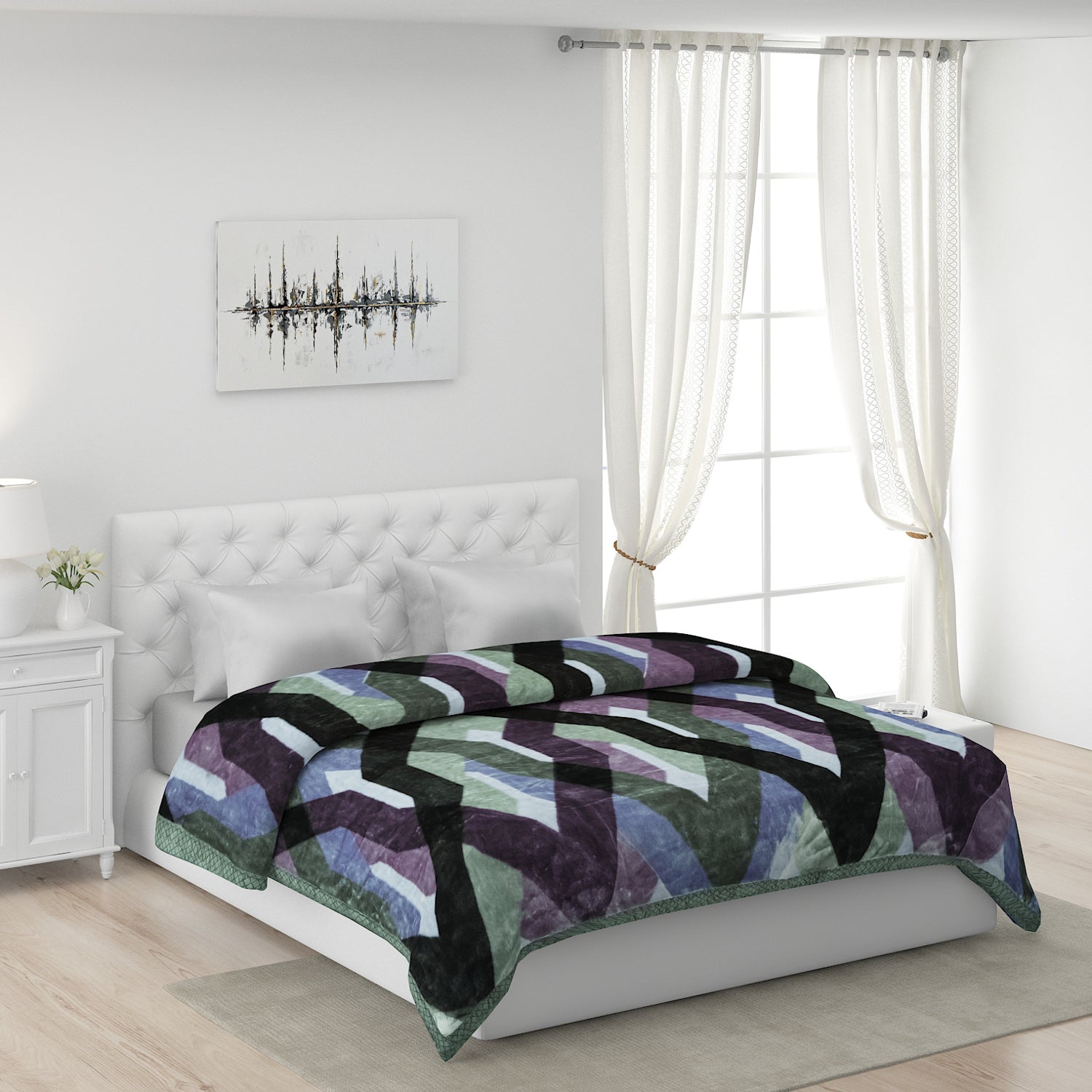 Printed Double Bed Blanket for Mild Winter -1 Ply