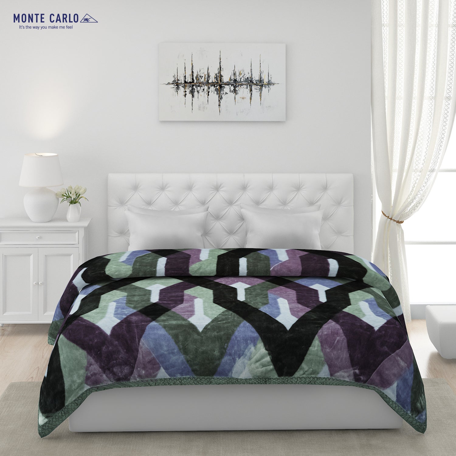 Printed Double Bed Blanket for Mild Winter -1 Ply