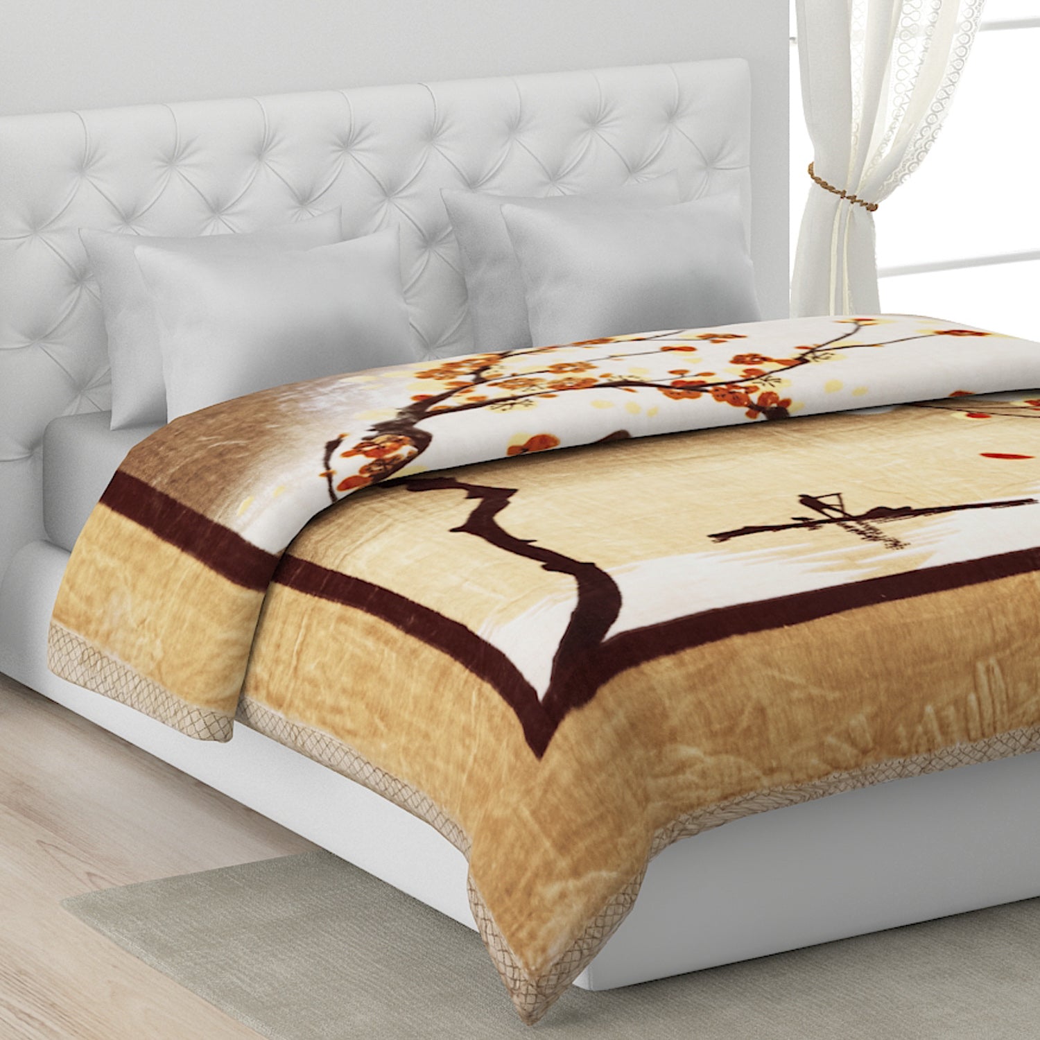 Printed Double Bed Blanket for Mild Winter -1 Ply