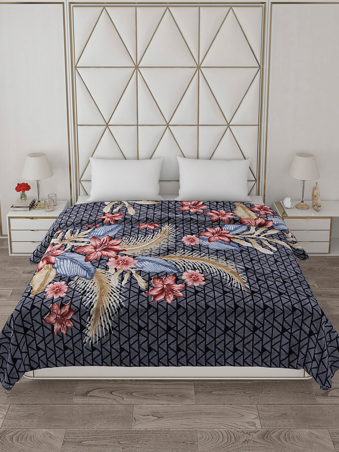 Printed Double Bed Blanket for Mild Winter -1 Ply