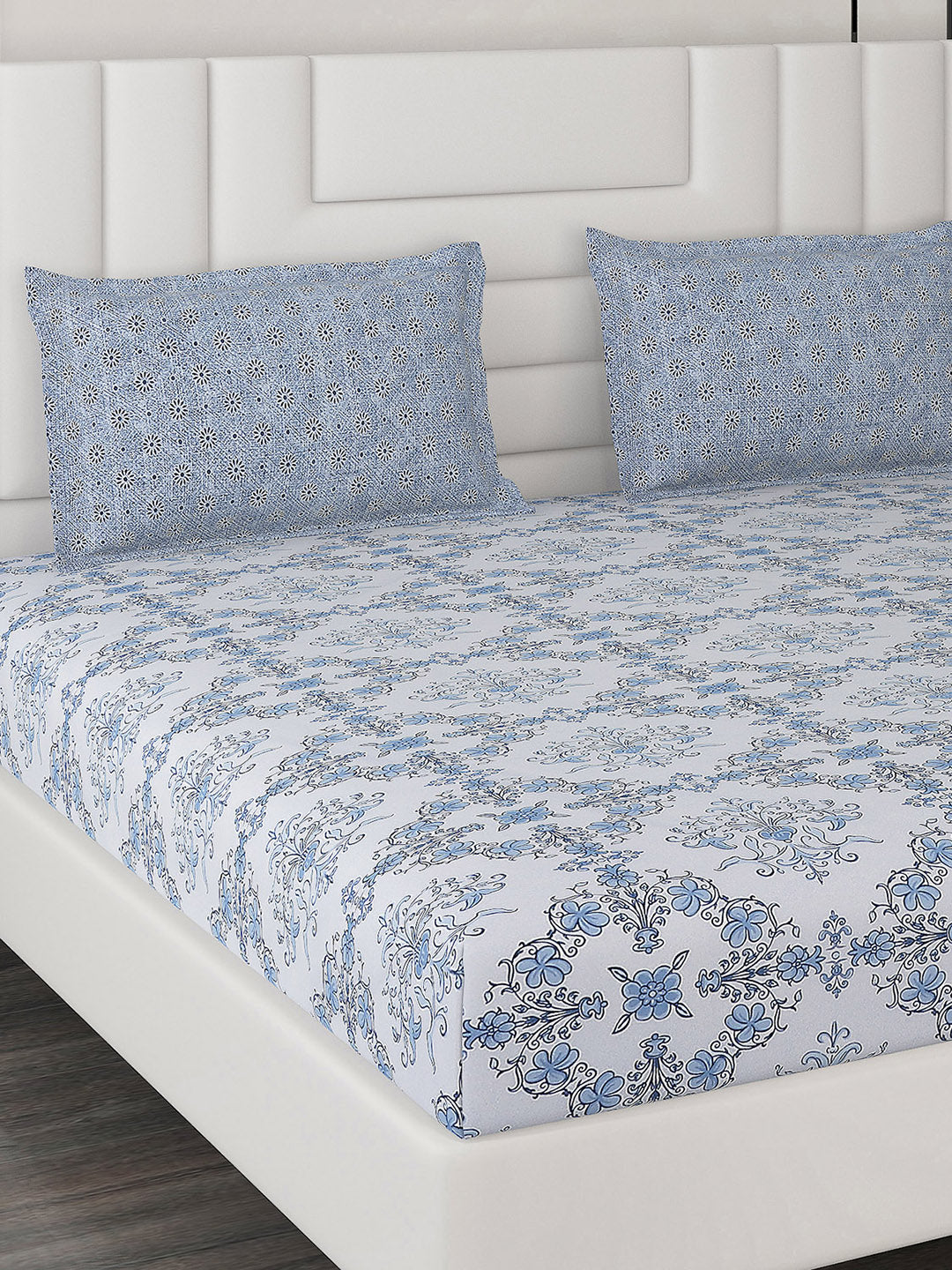 144 TC Cotton Double Bedsheet with 2 Pillow Covers