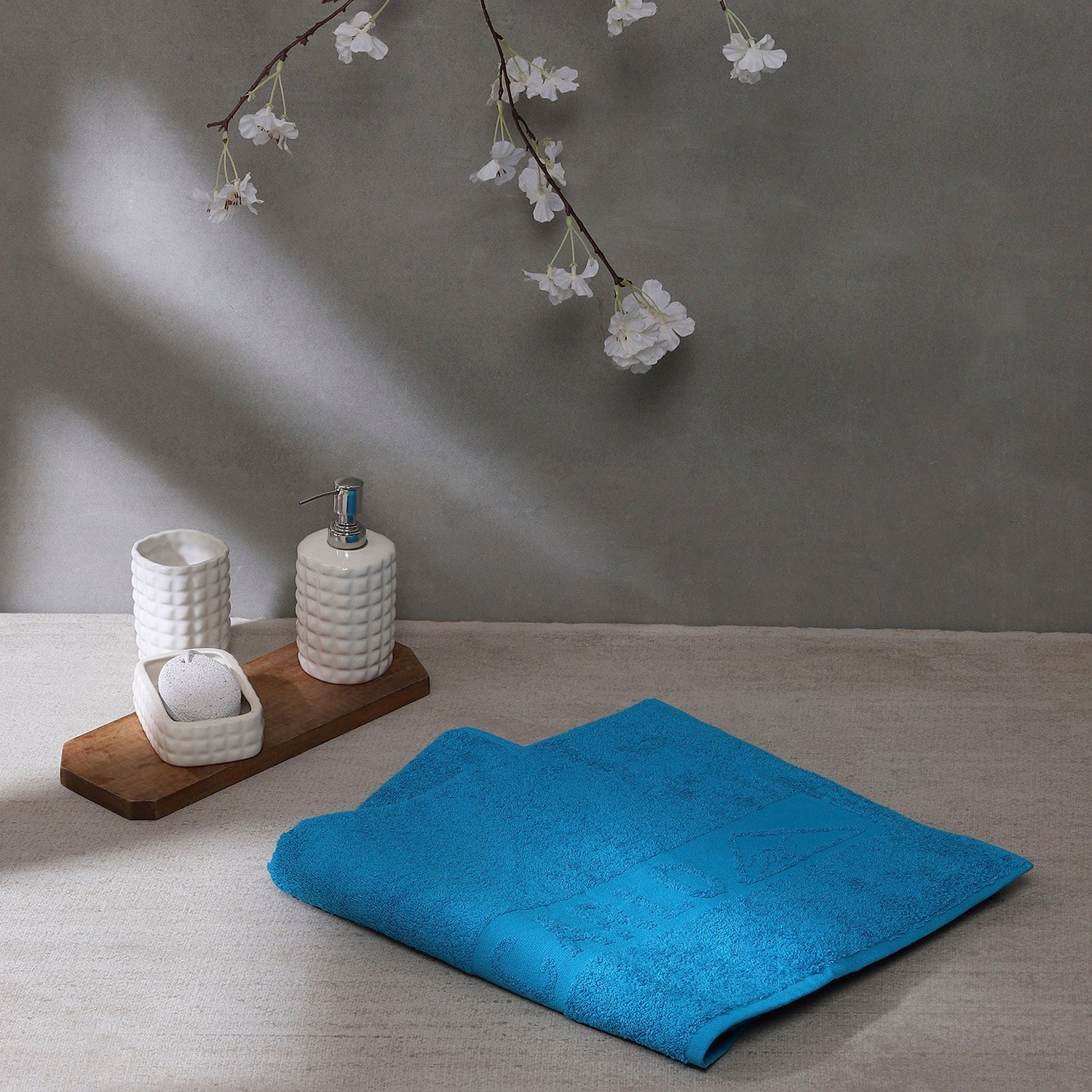 Blue Cotton 525 GSM Bath Towel