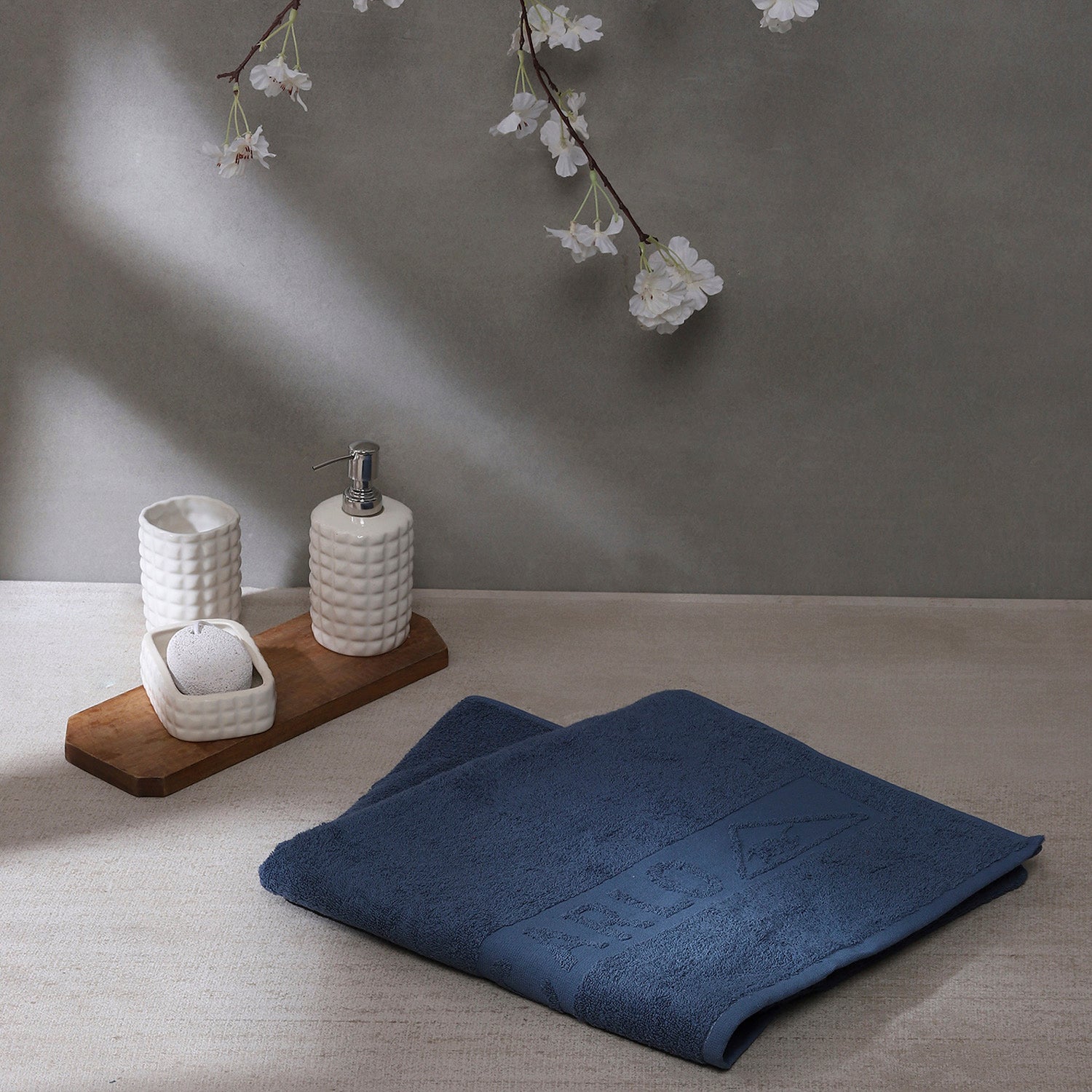 Blue Cotton 525 GSM Bath Towel