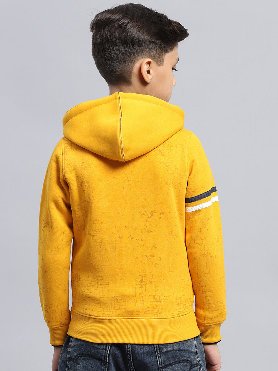 Boys Mustard Printed Hooded Full Sleeve Sweatshirt