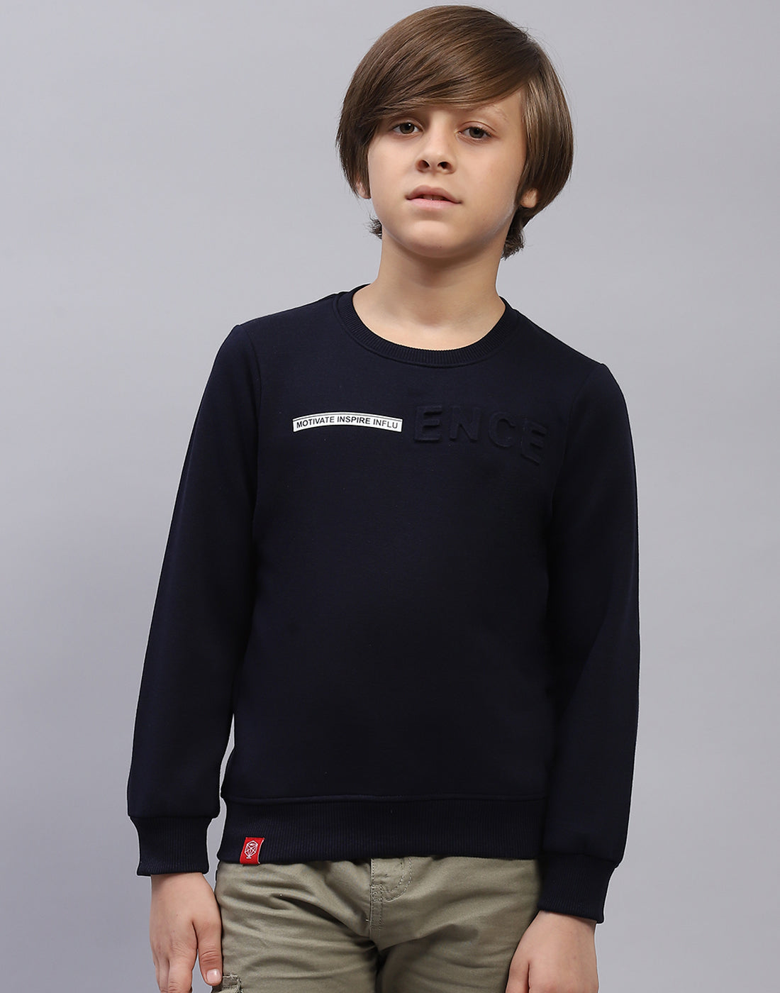 Boys Navy Blue Solid Round Neck Full Sleeve Sweatshirt