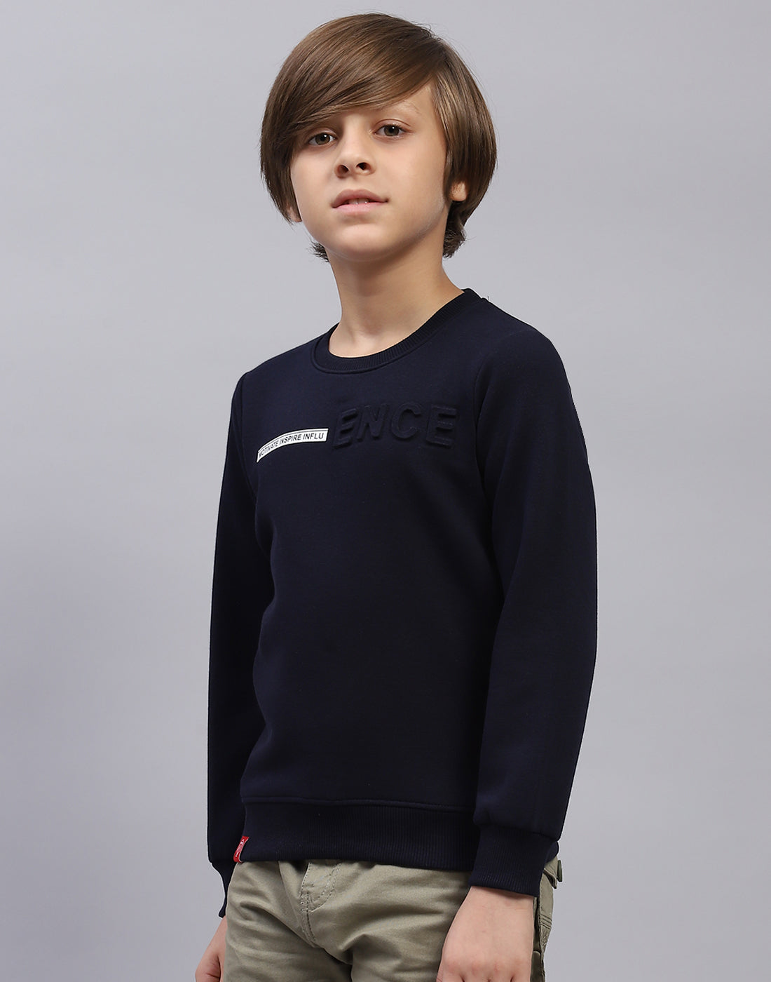 Boys Navy Blue Solid Round Neck Full Sleeve Sweatshirt