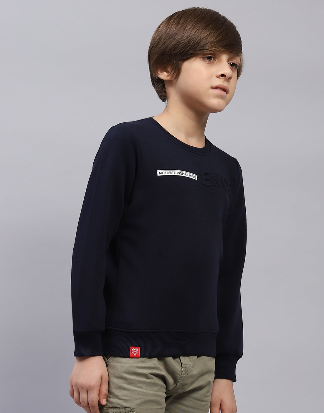 Boys Navy Blue Solid Round Neck Full Sleeve Sweatshirt