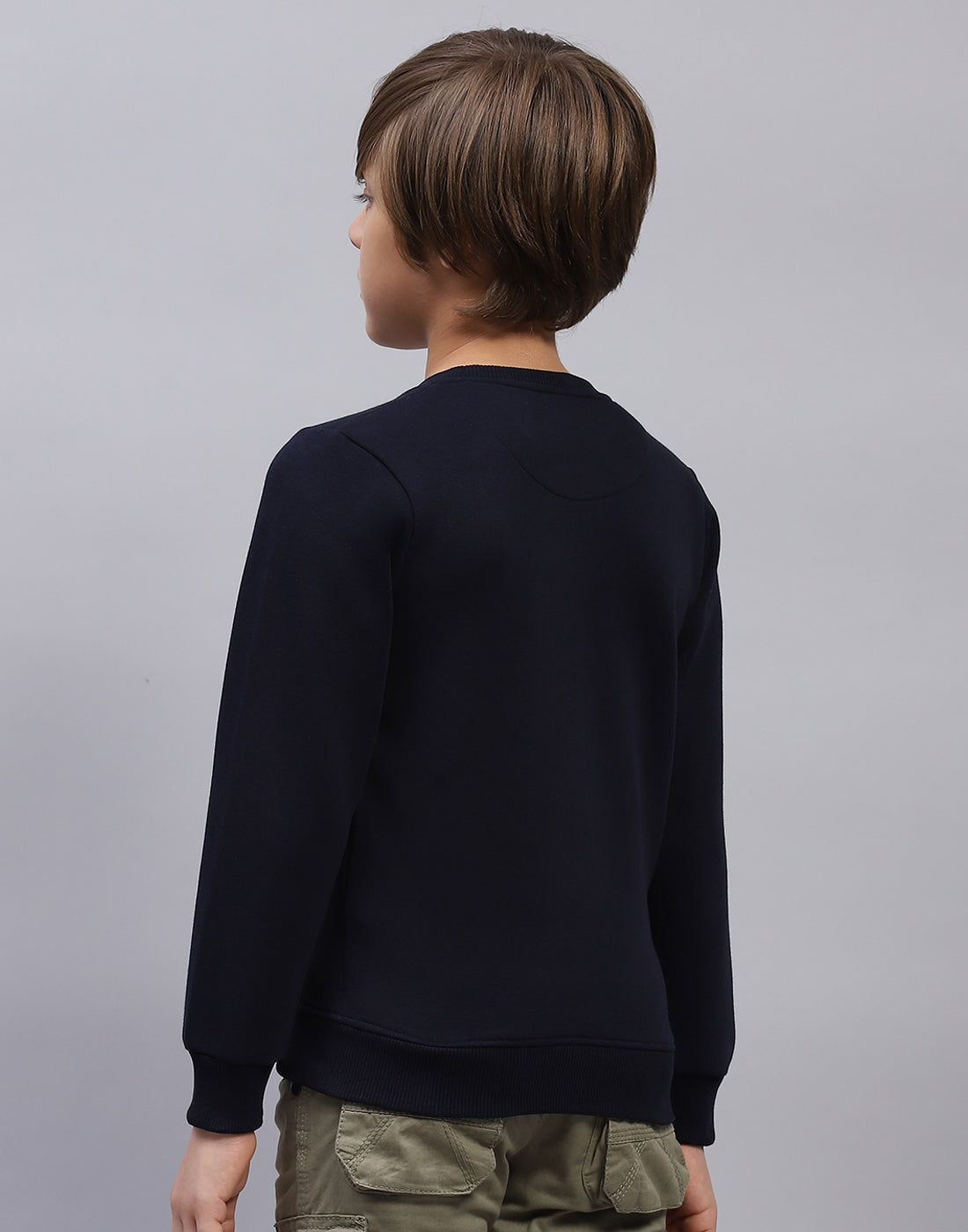 Boys Navy Blue Solid Round Neck Full Sleeve Sweatshirt