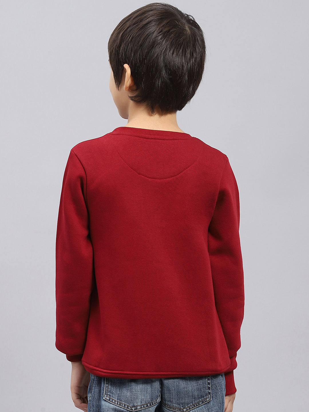 Boys Maroon Printed Round Neck Full Sleeve Sweatshirt