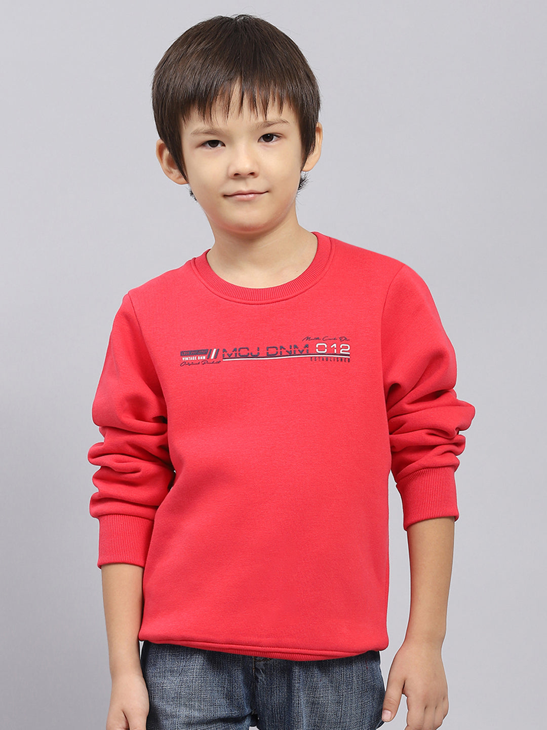 Boys Pink Printed Round Neck Full Sleeve Sweatshirt