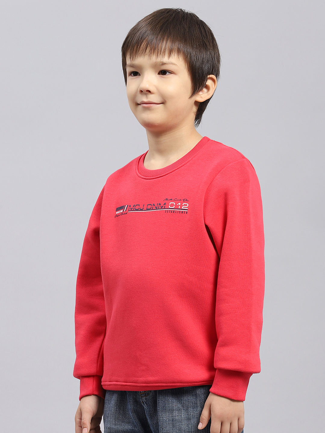 Boys Pink Printed Round Neck Full Sleeve Sweatshirt