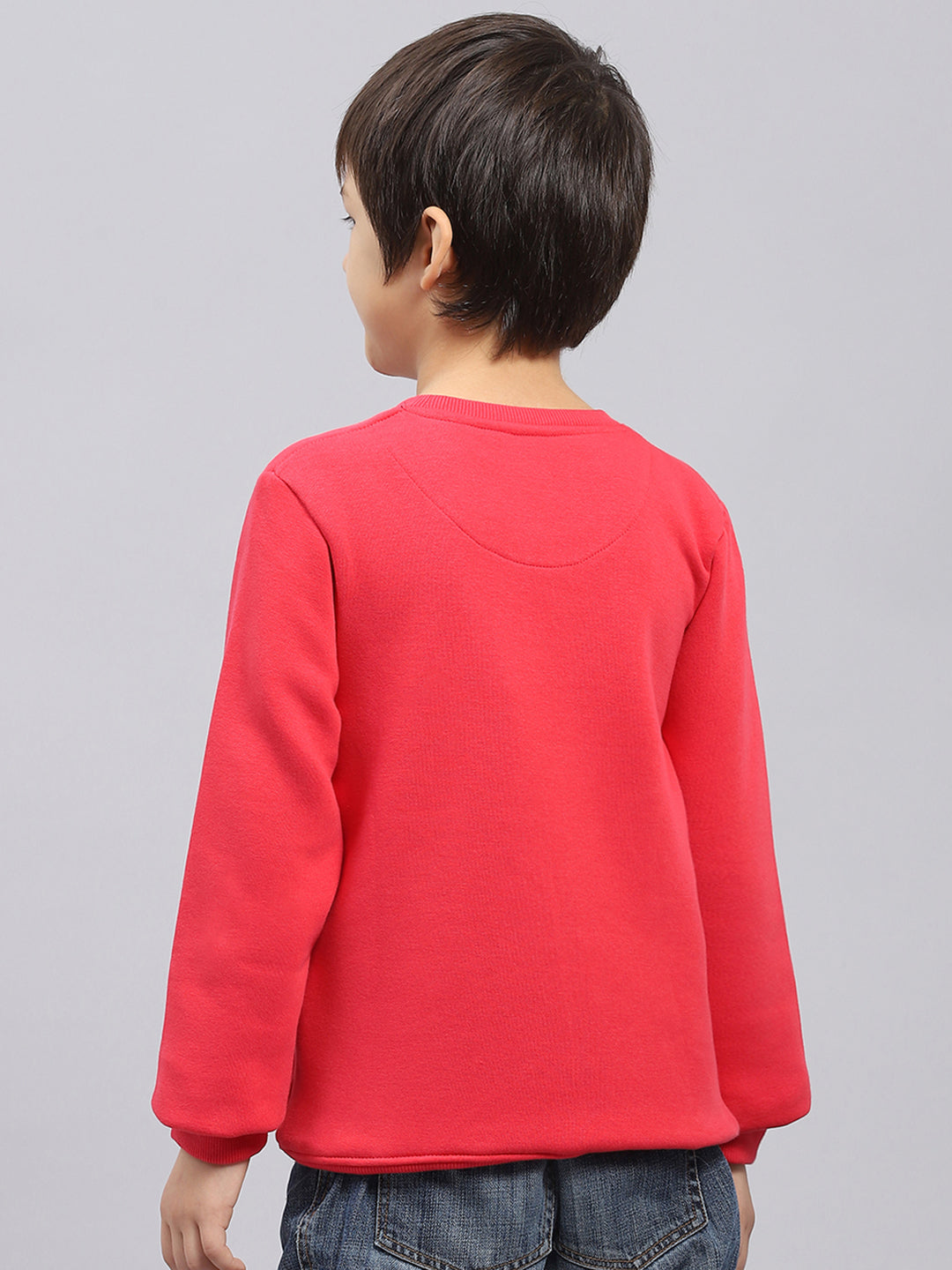 Boys Pink Printed Round Neck Full Sleeve Sweatshirt