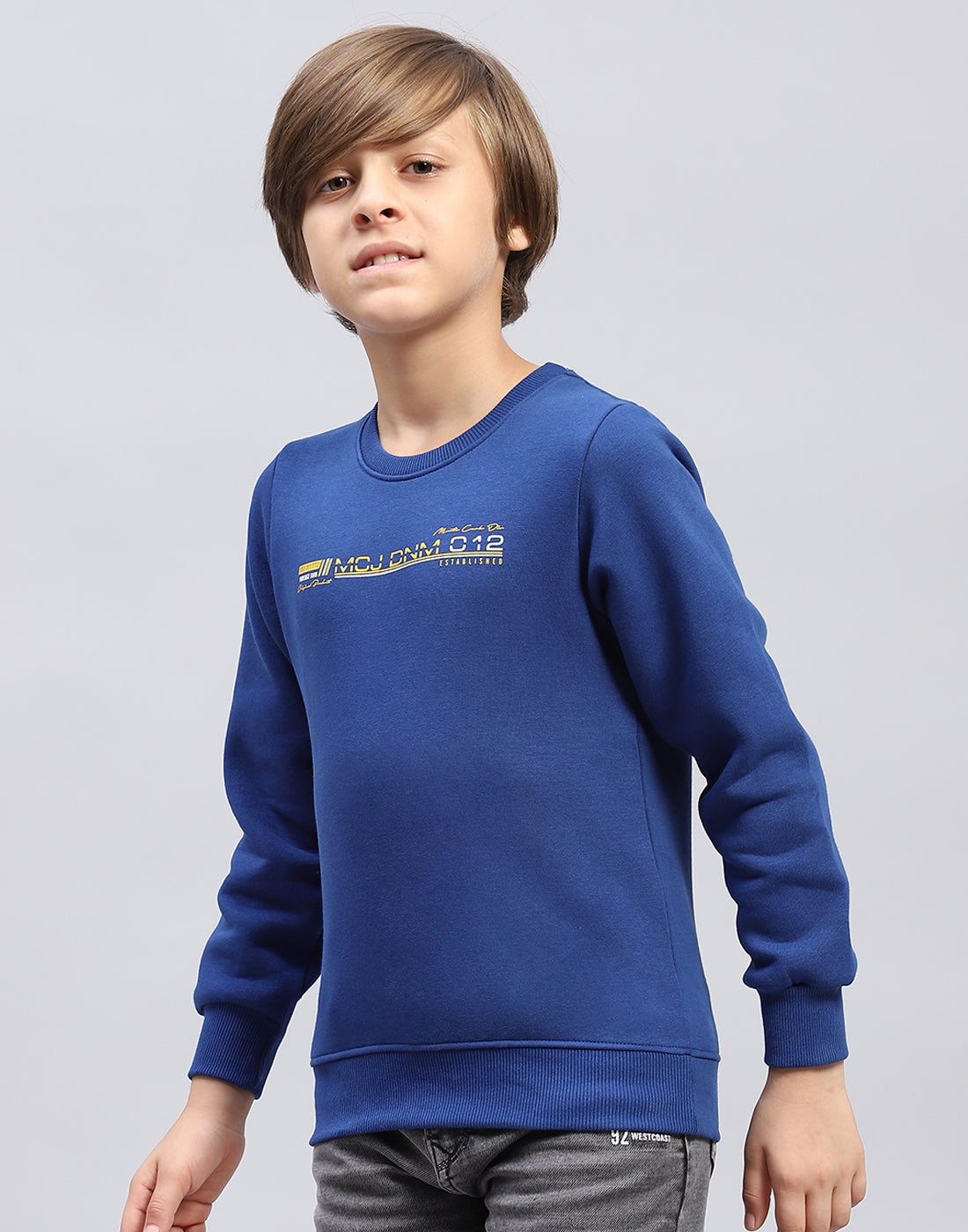 Boys Blue Solid Round Neck Full Sleeve Sweatshirt