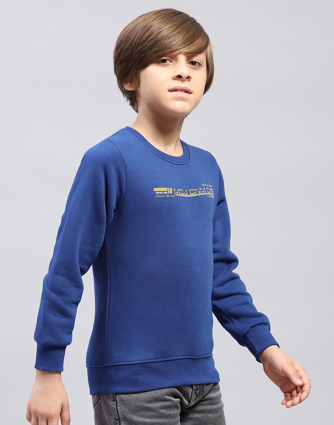 Boys Blue Solid Round Neck Full Sleeve Sweatshirt