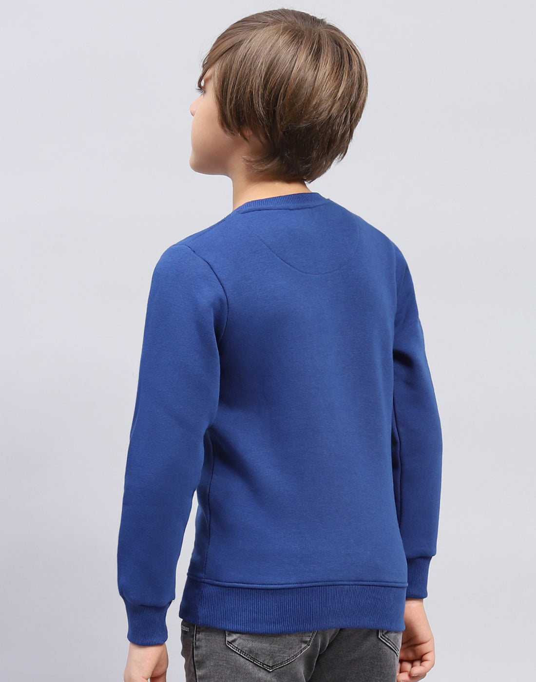 Boys Blue Solid Round Neck Full Sleeve Sweatshirt