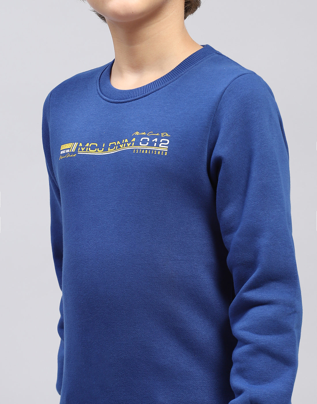 Boys Blue Solid Round Neck Full Sleeve Sweatshirt