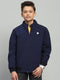 Boys Navy Blue Solid Mock Neck Full Sleeve Jacket