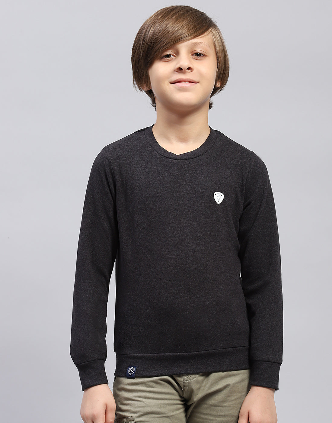 Boys Grey Solid Round Neck Full Sleeve Sweatshirt