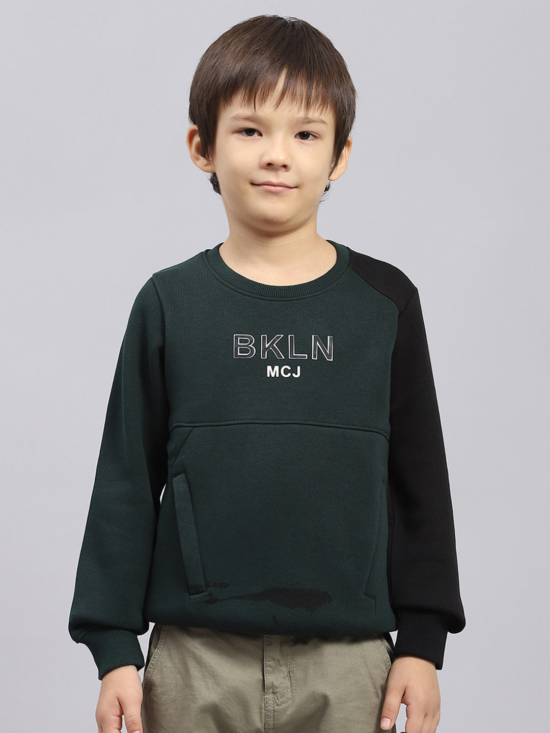 Boys Green Printed Round Neck Full Sleeve Sweatshirt