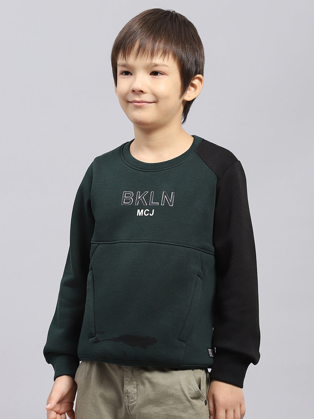 Boys Green Printed Round Neck Full Sleeve Sweatshirt