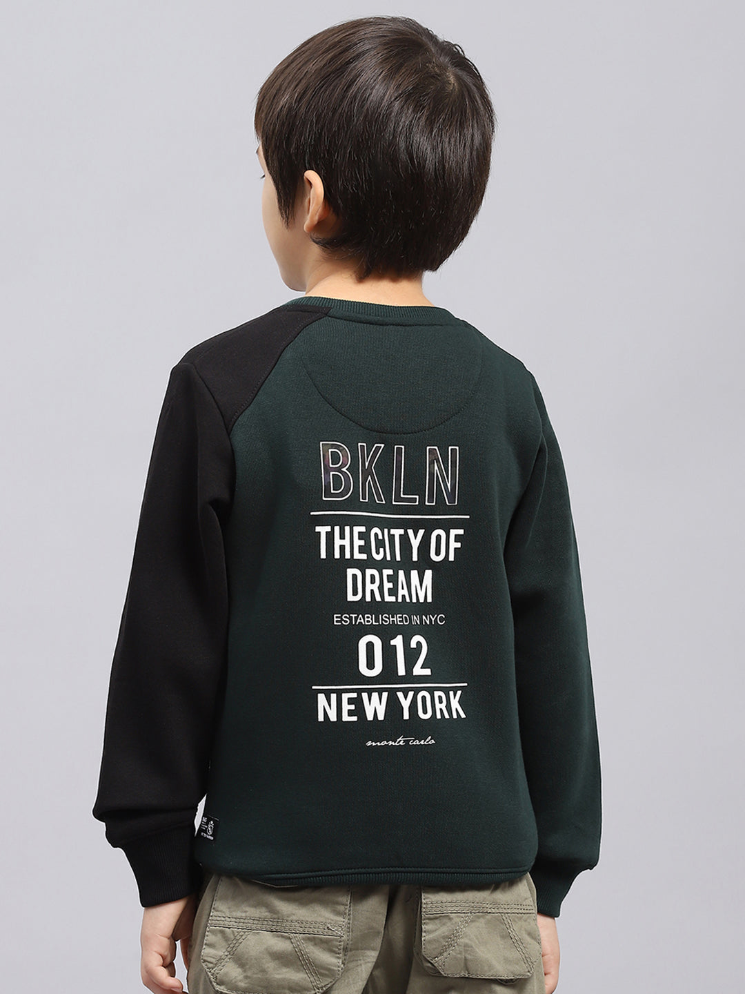 Boys Green Printed Round Neck Full Sleeve Sweatshirt