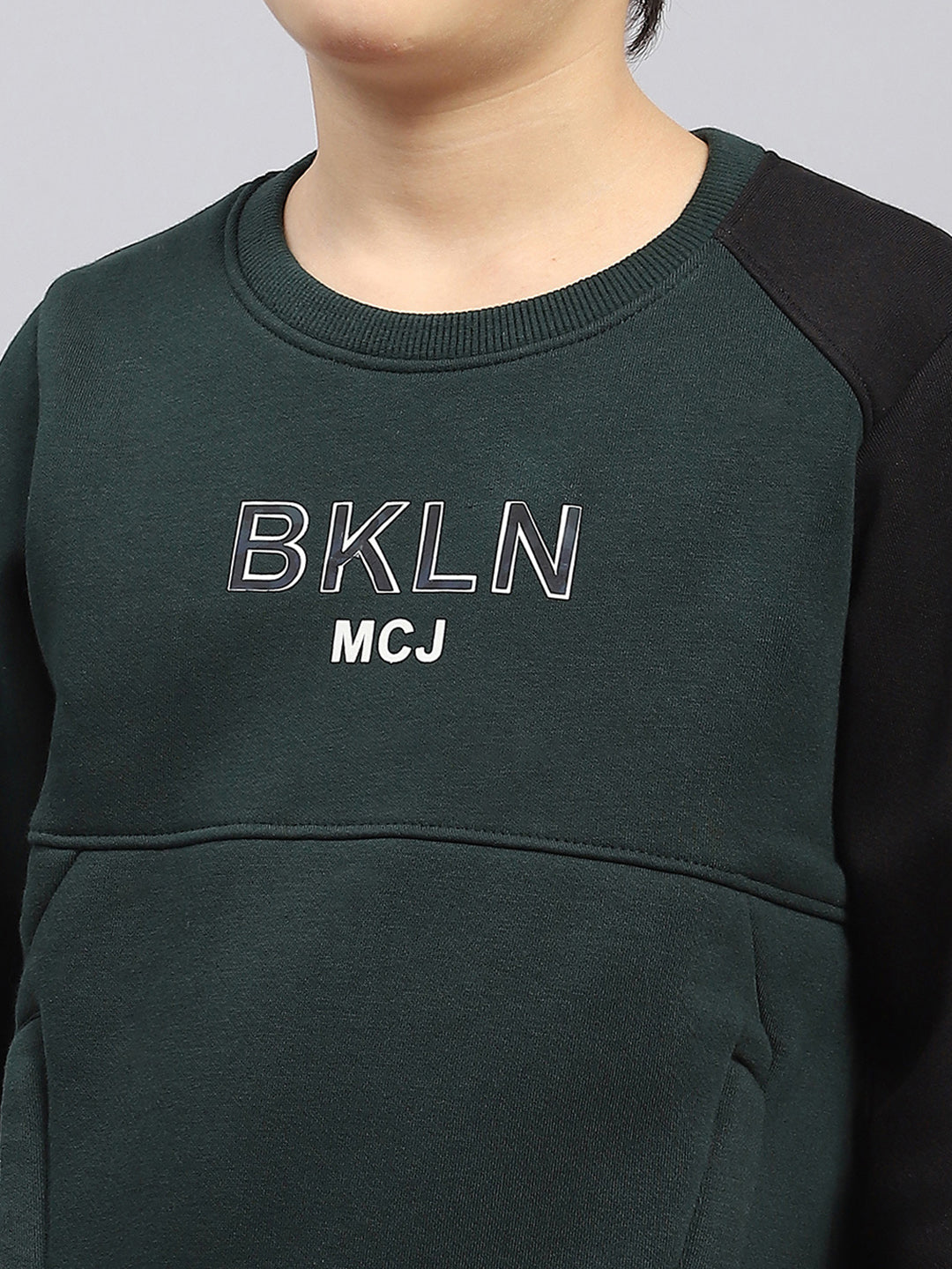 Boys Green Printed Round Neck Full Sleeve Sweatshirt