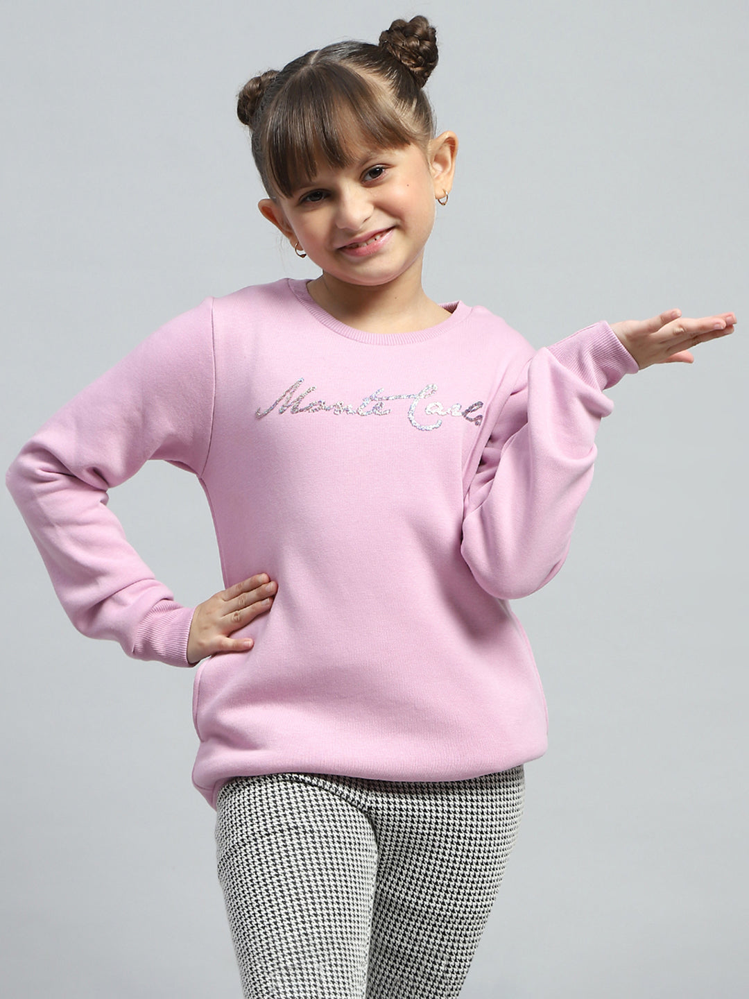 Girls Purple Printed Round Neck Full Sleeve Sweatshirt