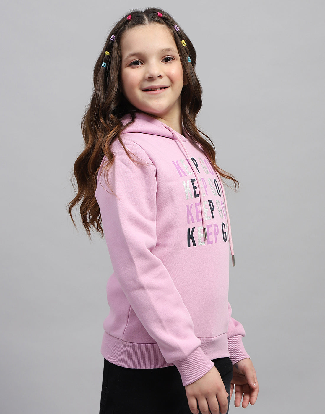 Girls Purple Solid Hooded Full Sleeve Sweatshirt