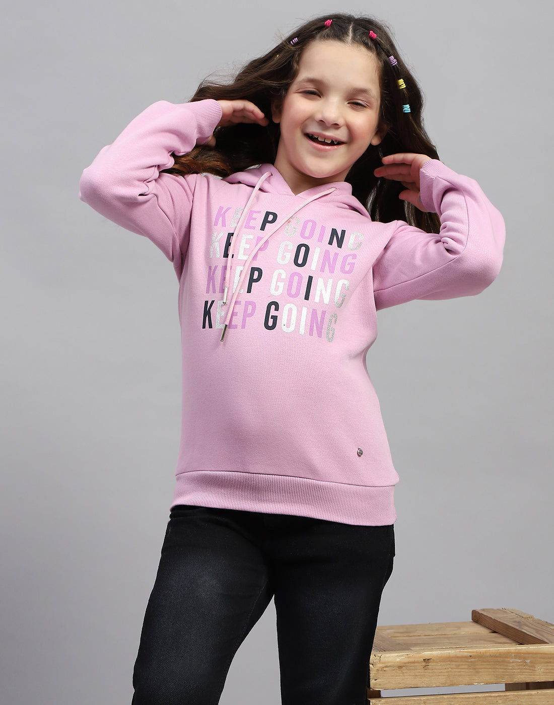 Girls Purple Solid Hooded Full Sleeve Sweatshirt