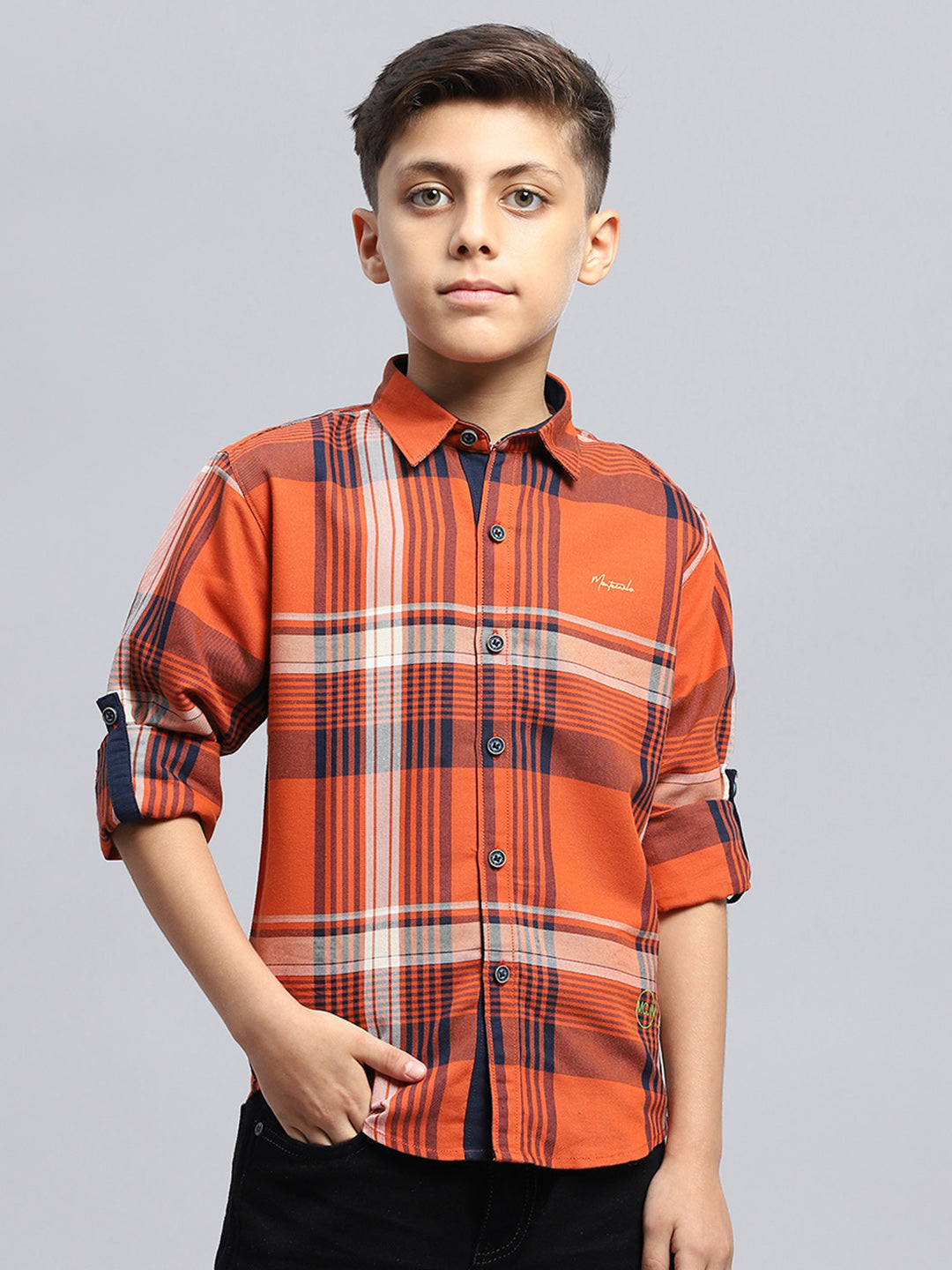 Boys Orange Stripe Collar Full Sleeve Shirt