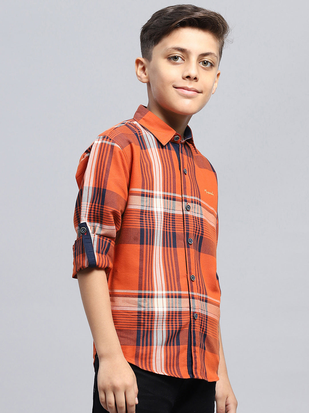 Boys Orange Stripe Collar Full Sleeve Shirt