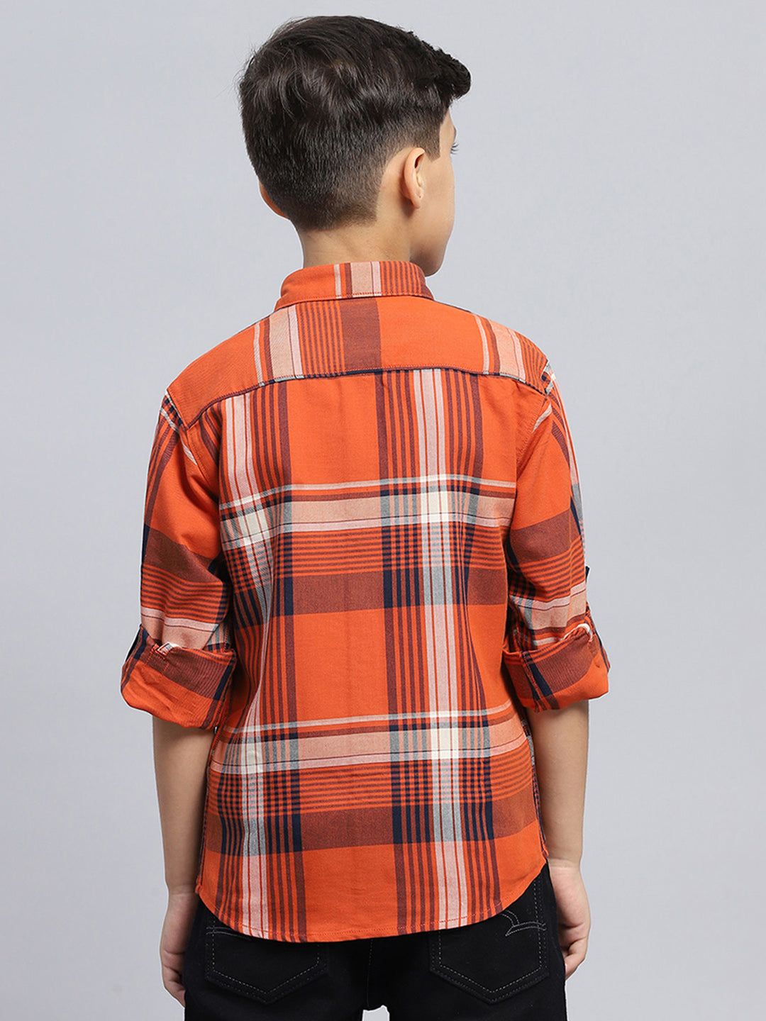 Boys Orange Stripe Collar Full Sleeve Shirt