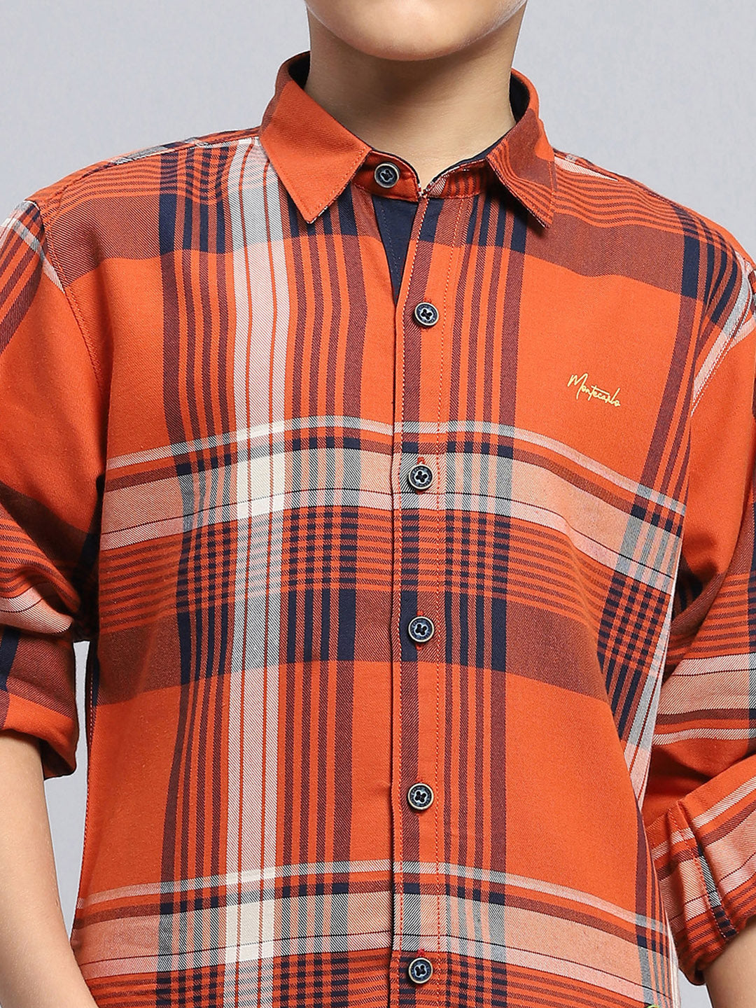 Boys Orange Stripe Collar Full Sleeve Shirt